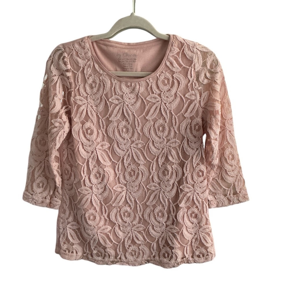 Chico's Top Light Pink Lace Overlay Pull Over Size 0